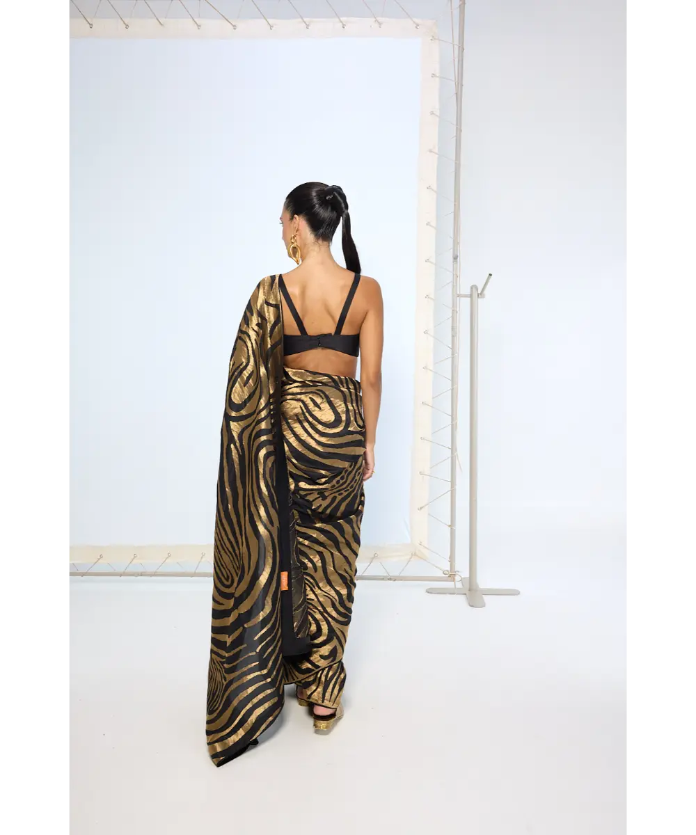 EKAYA BANARAS - Handwoven Black & Gold Silk Saree